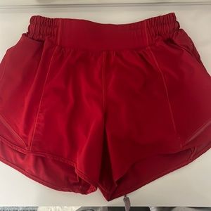 Red lululemon hotty hot athletic shorts